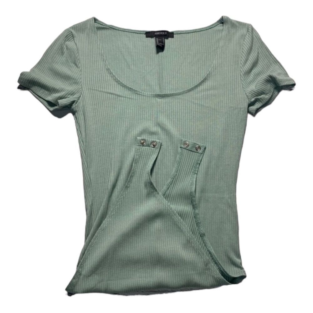 FOREVER 21 Short Sleeves Rib Scoop-neck Bodysuit